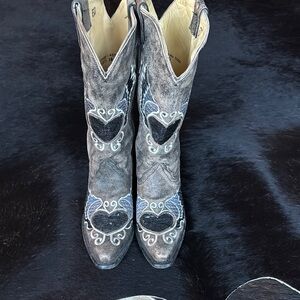 Coral Gray and Blue Embroidered Women's Boots